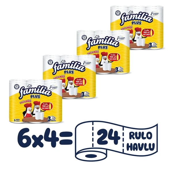 Familia Plus Yağ Emici Kağıt Havlu 24 Rulo (6 Rulo x 4 Paket) - 2