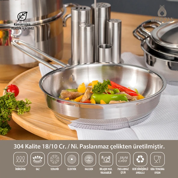 Saphire Kapaksız Paslanmaz Çelik Tava  26X07