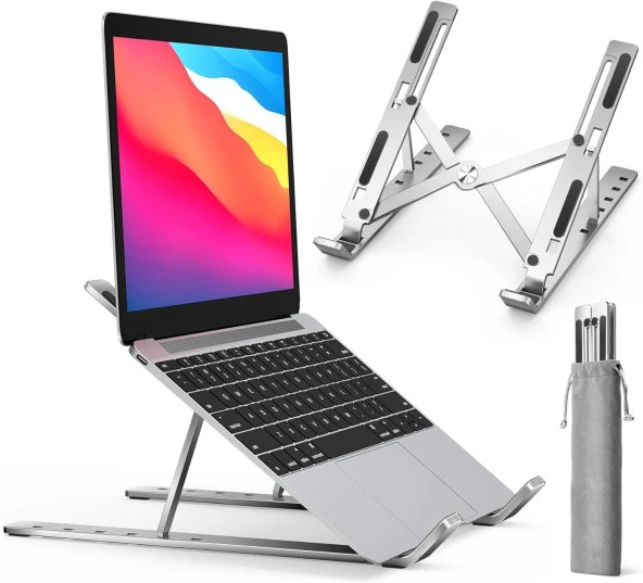Metal Laptop Tablet Standı Tüm Modellerle Uyumlu Yükseltici Açı Ayarlı Katlanır Tablet Tutucu - 2