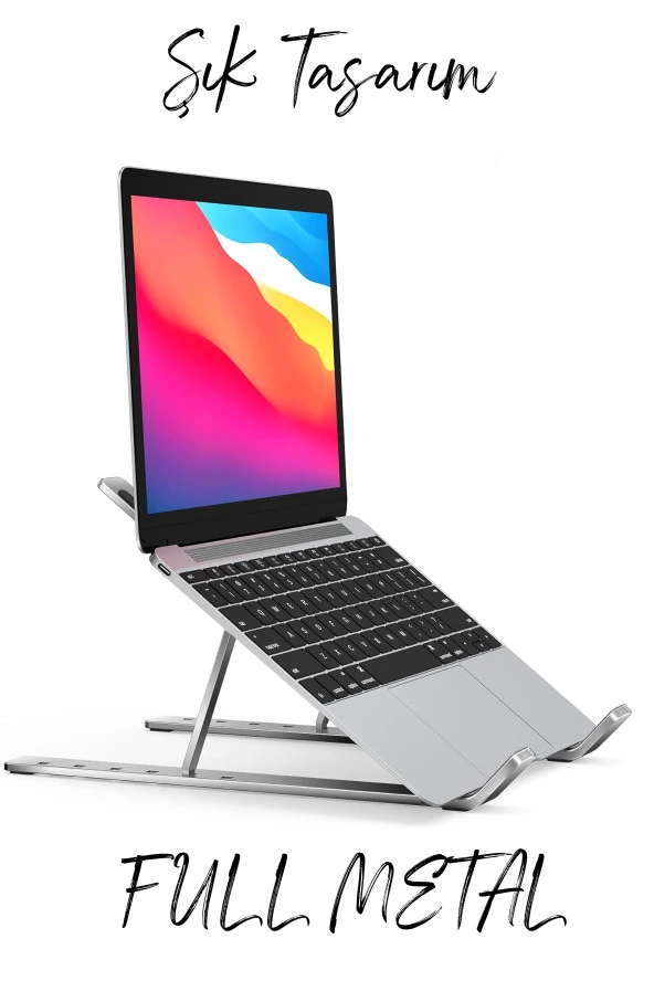 Metal Laptop Tablet Standı Tüm Modellerle Uyumlu Yükseltici Açı Ayarlı Katlanır Tablet Tutucu - 3