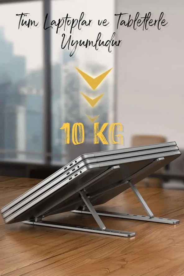 Metal Laptop Tablet Standı Tüm Modellerle Uyumlu Yükseltici Açı Ayarlı Katlanır Tablet Tutucu - 5