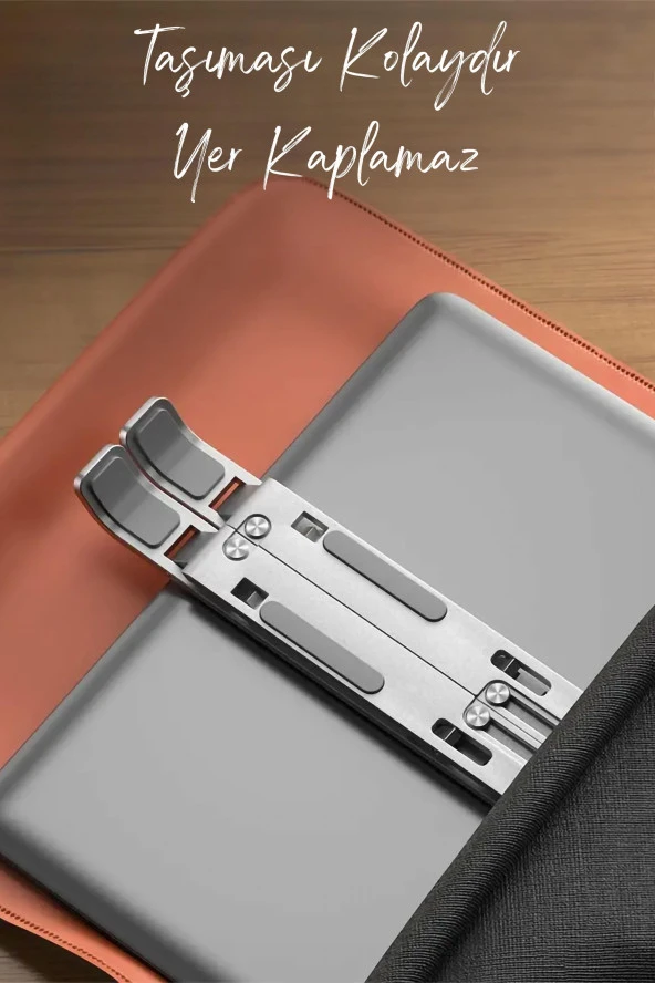 Metal Laptop Tablet Standı Tüm Modellerle Uyumlu Yükseltici Açı Ayarlı Katlanır Tablet Tutucu - 7