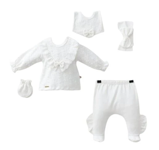 Yakası Dantelli Kız Bebek Zıbın Set 5 Parça - 12