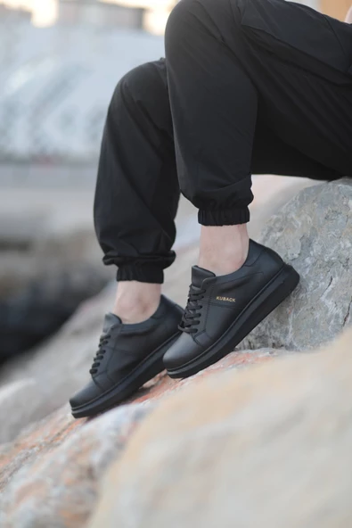 SLW151 Boost Bağcıklı Cilt Erkek Günlük Sneaker Ayakkabı ST Siyah - 2