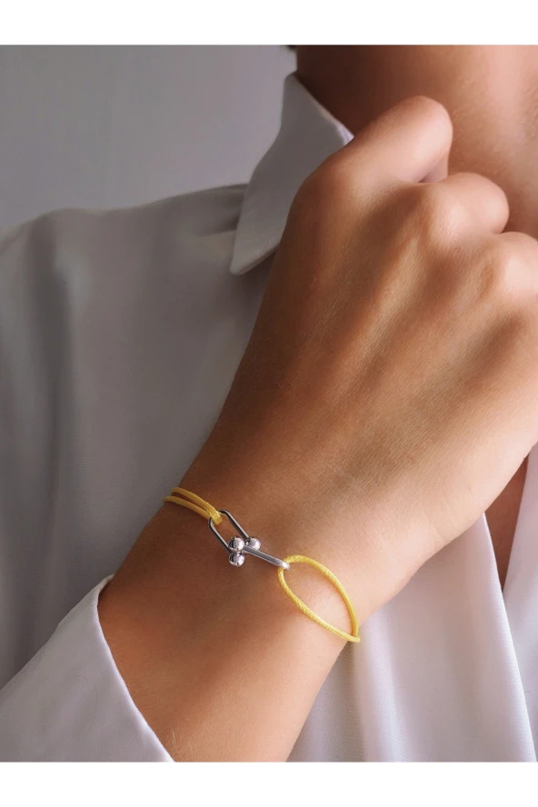 Ataç Model Deri İpli El Yapımı Silver Sarı Renkli Bileklik ürün görseli
