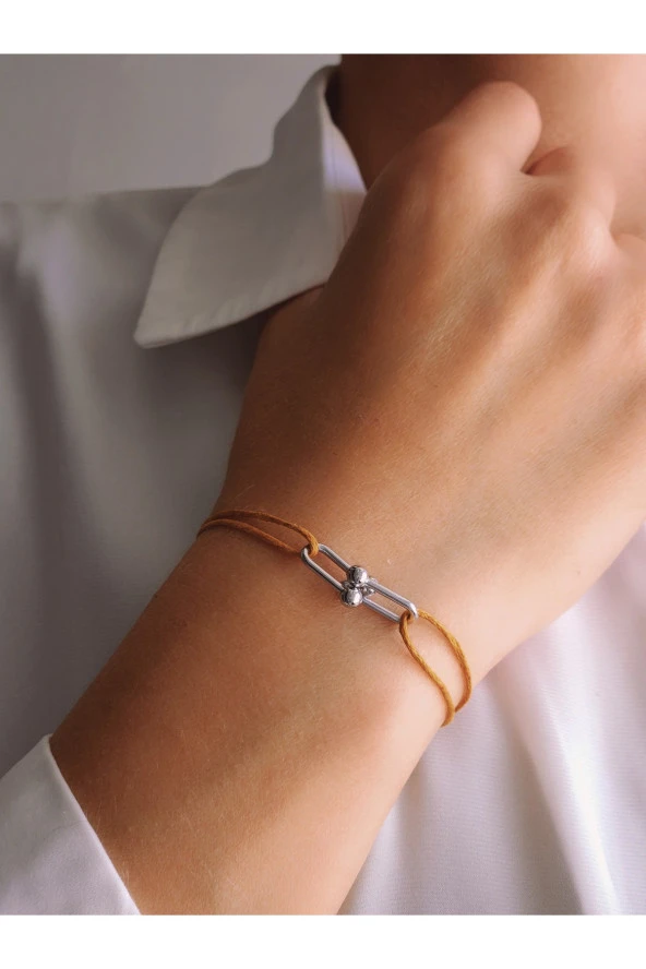 Ataç Model Deri İpli El Yapımı Silver Hardal Camel Renkli Bileklik ürün görseli