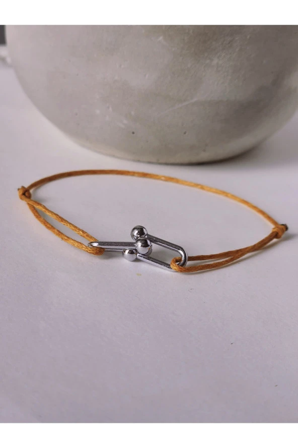 Ataç Model Deri İpli El Yapımı Silver Hardal Camel Renkli Bileklik - Resim 2