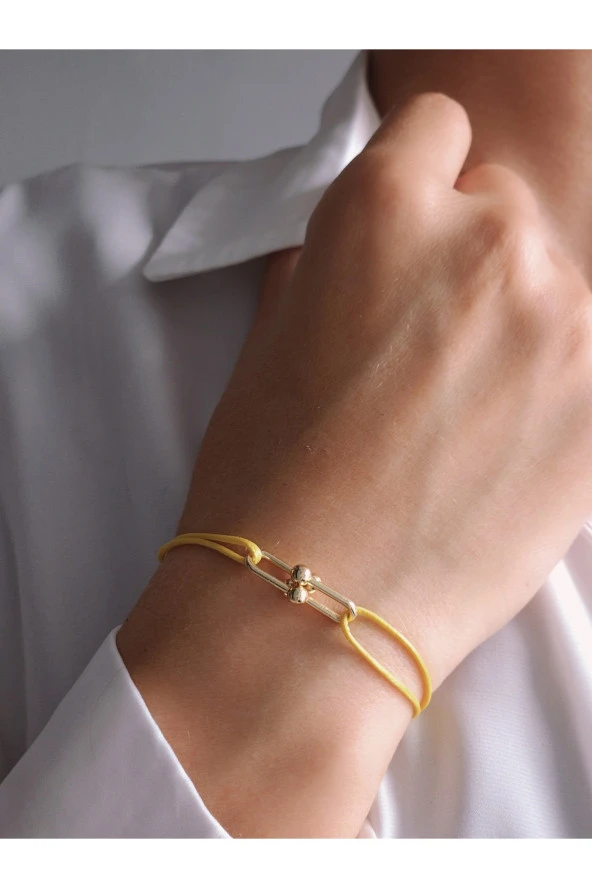 Ataç Model Deri İpli El Yapımı Gold Sarı Renkli Bileklik ürün görseli
