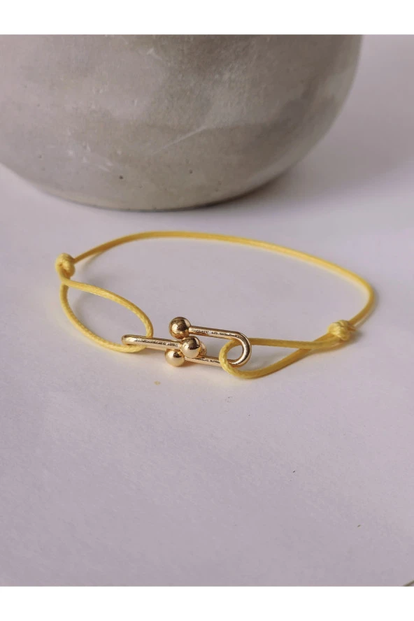 Ataç Model Deri İpli El Yapımı Gold Sarı Renkli Bileklik - Resim 2