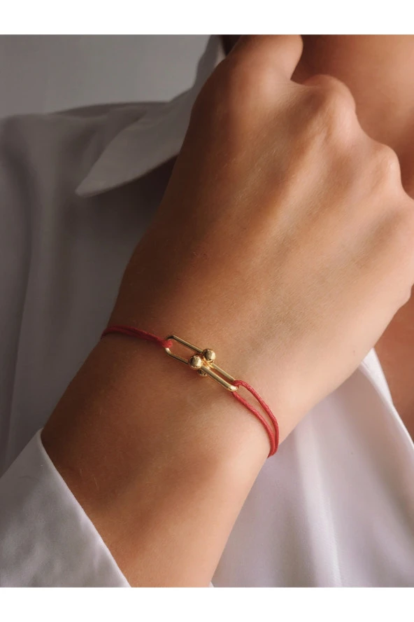 Ataç Model Deri İpli El Yapımı Gold Kırmızı Renkli Bileklik ürün görseli