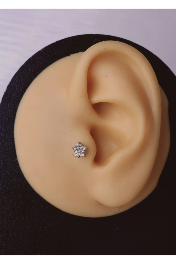 Yıldız Model Tragus Helix Piercing Ear Cuff Kıkırdak Çelik Küpe