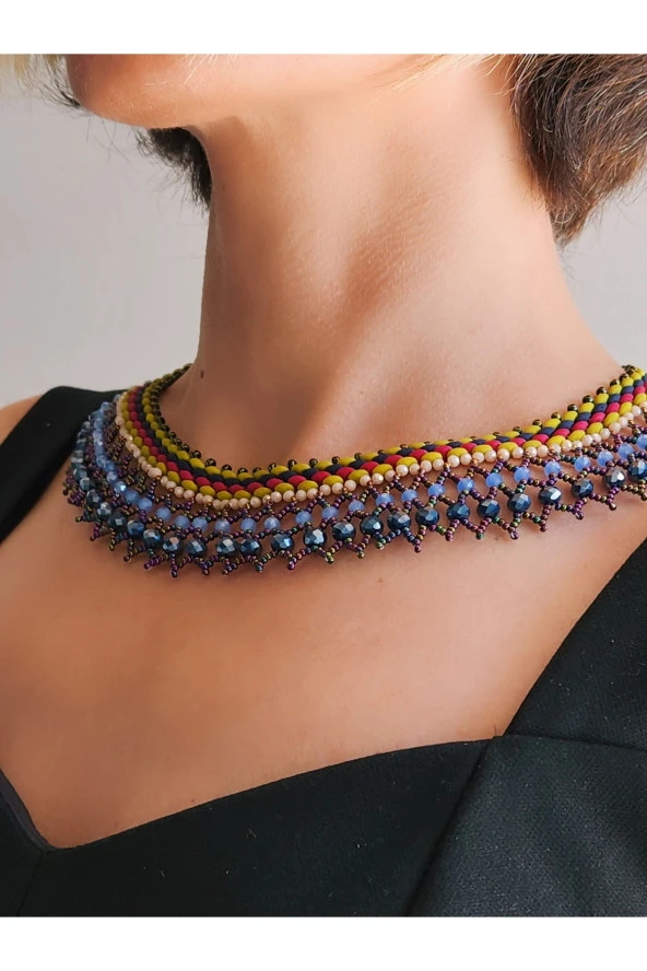 Etnik Bohem Yaka Model Duo Boncuk (Twin) Kolye El Yapımı - 1
