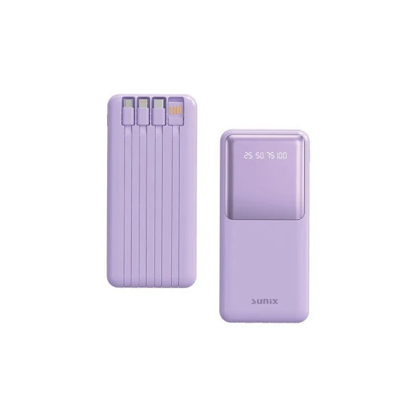 Sunix 12000 Mah Dijital Göstergeli Dahili Çoklu Kablolu Taşınabilir Powerbank Mor PB-49