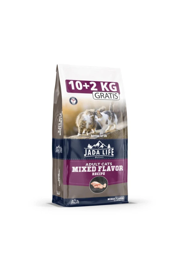 jadawa Jada Life Adult Cat Food With Mixed Flavour Karışık Aromalı Yetişkin Kedi Maması 10+2 Kg