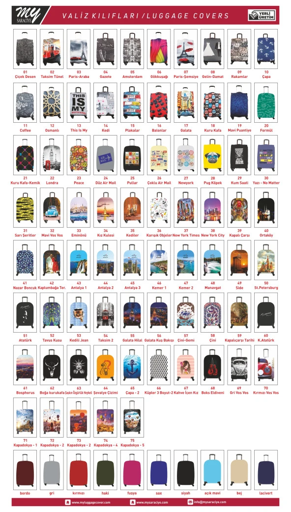 My Saraciye Valiz / Bavul Kılıfı Büyük, Orta, Kabin Boy Kılıf Seti, My 15 Plakalar - 6