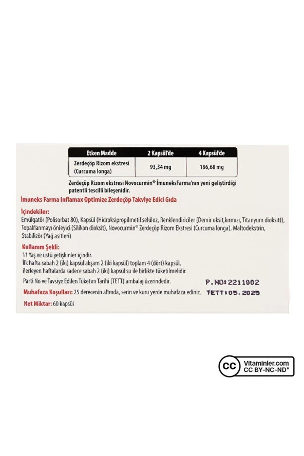 IMUNEKS Inflamax Optimize Zerdeçöp 60 Kapsül - Resim 3