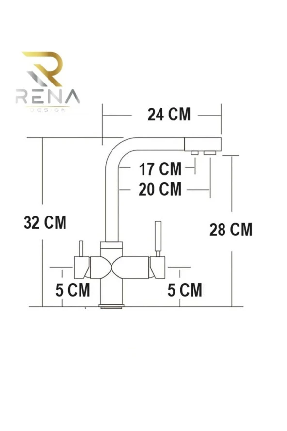 Rena Desıgn Beyaz Arıtmalı Mutfak Eviye Bataryası 3 Yollu L Boru Lüx Su Tasaruflu Musluk  Garantili - 6