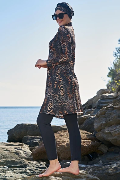 Ruko Maio 23121-6 Çift Eşarp ve Tesettür Boneli Balıkçı Yaka Lycra Kumaş Tam Tesettür Mayo - Resim 2