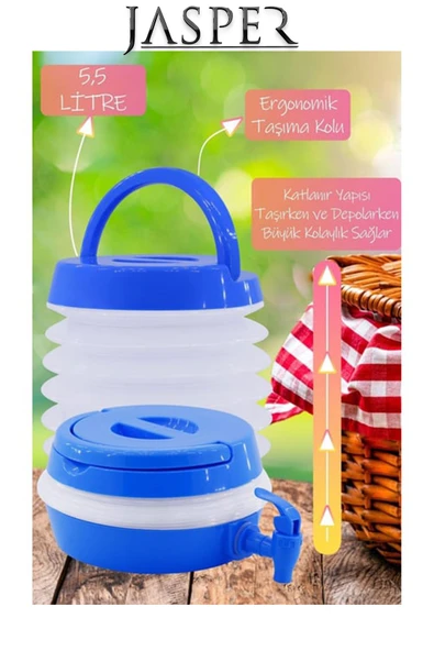 JasperJpr-55 Katlanabilir Portatif Kamp Piknik Su Sebili 5.5LT - 6