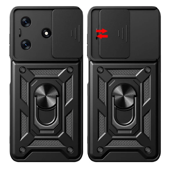 Tecno Spark 10 4G Kılıf Magnetik Standlı Kamera Korumalı Sürgülü Vega Kılıf - 5