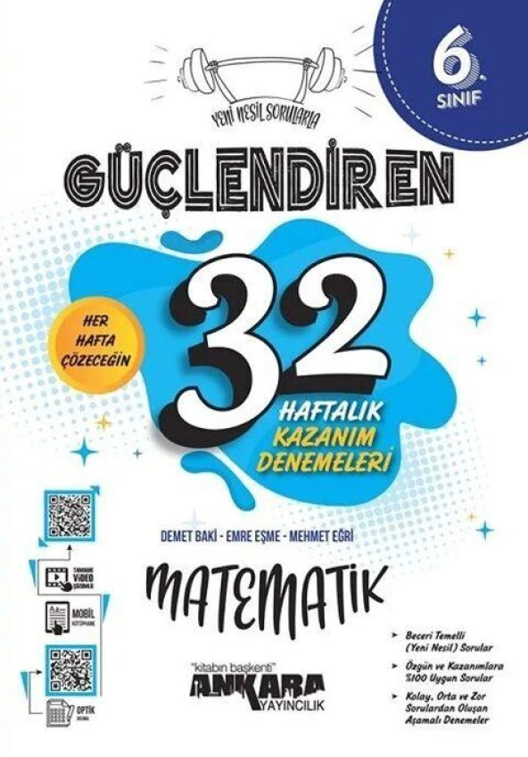 6. Sınıf Matematik Güçlendiren 32 Haftalık Kazanım Denemeleri Ankara Yayıncılık