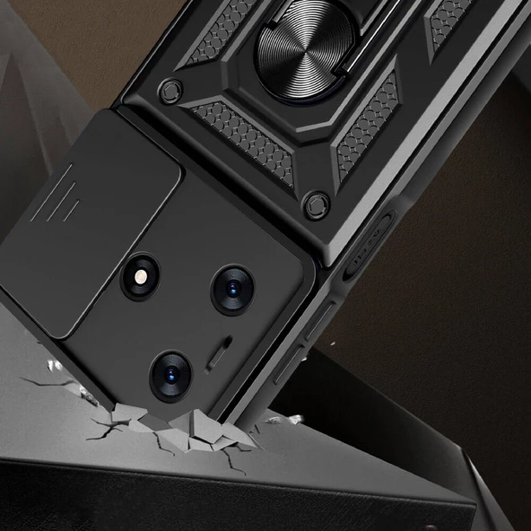 Tecno Spark 10 4G Kılıf Magnetik Standlı Kamera Korumalı Sürgülü Vega Kılıf - 12