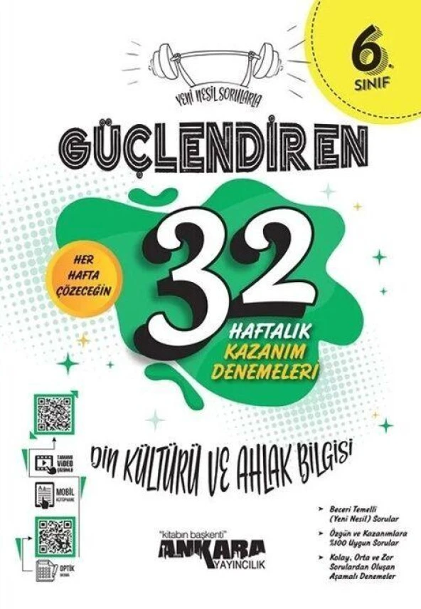6. Sınıf Din Kültürü ve Ahlak Bilgisi Güçlendiren 32 Haftalık Kazanım Denemeleri Ankara Yayıncılık