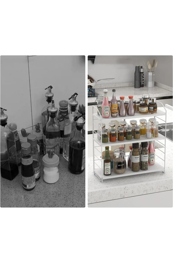 Ayarlanabilir Raflı 40cm Baharatlık, Organizer, Düzenleyizi Tezgahüstü Banyo, Mutfak, Ofis Model-1 Beyaz - 2