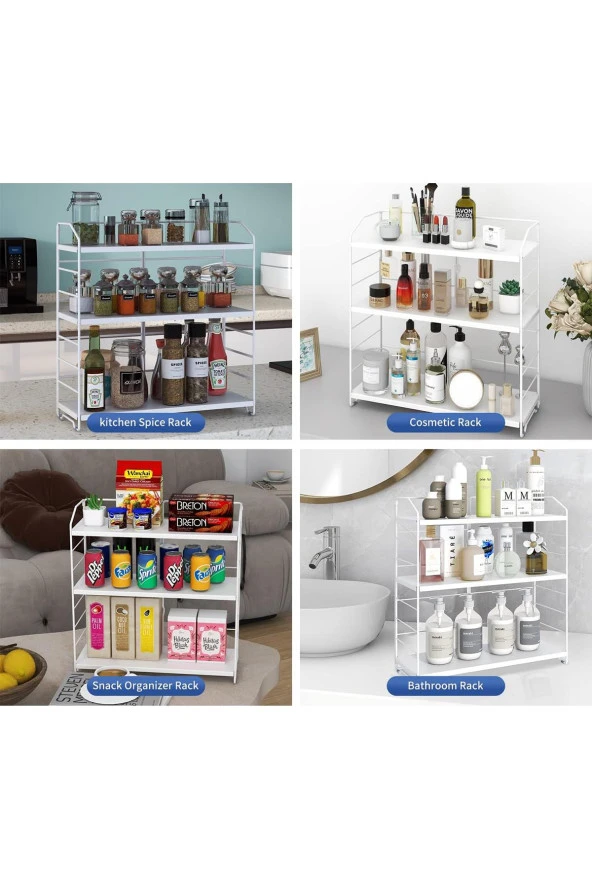 Ayarlanabilir Raflı 40cm Baharatlık, Organizer, Düzenleyizi Tezgahüstü Banyo, Mutfak, Ofis Model-1 Beyaz - 3