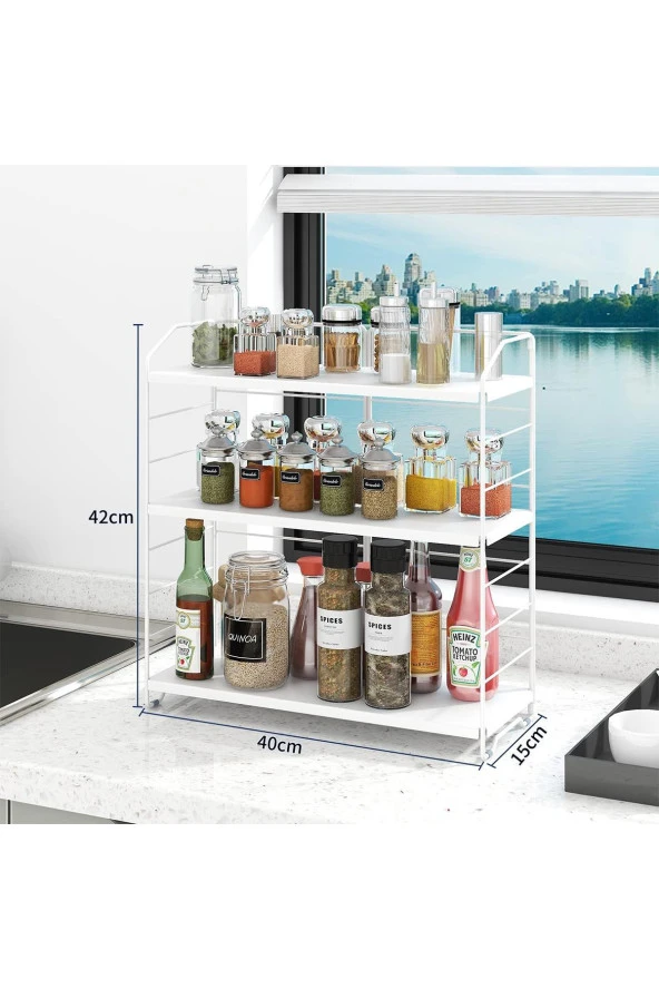Ayarlanabilir Raflı 40cm Baharatlık, Organizer, Düzenleyizi Tezgahüstü Banyo, Mutfak, Ofis Model-1 Beyaz - 4