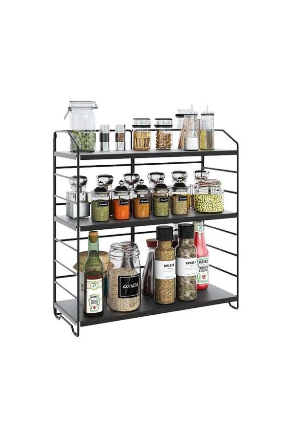 Ayarlanabilir Raflı 40cm Baharatlık, Organizer, Düzenleyizi Tezgahüstü Banyo, Mutfak, Ofis Model-1 Siyah - 4