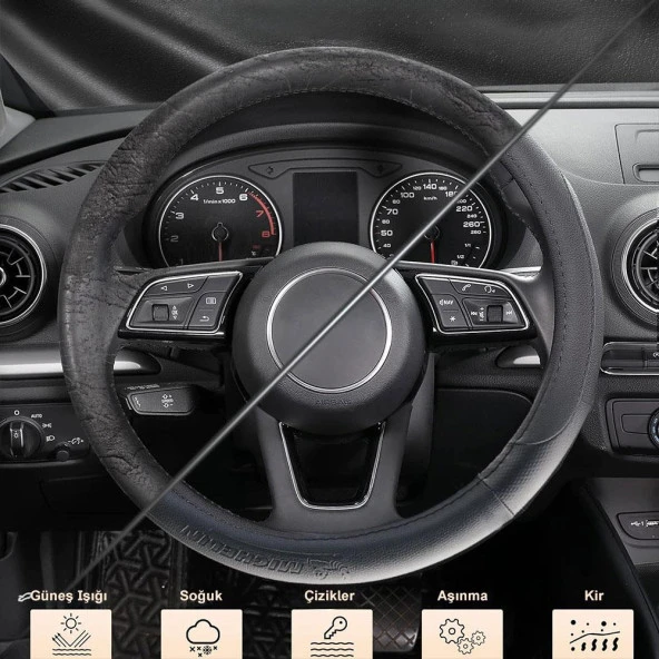 Michelin MC1003N Premium Suni Deri Direksiyon Kılıfı SİYAH - Resim 4