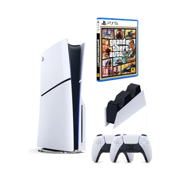 Sony Playstation 5 Slim Cd Edition + 2. DualSense Ps5 Kol + Sarj istasyonu + GTA 5 (ithalatçı Garantili)