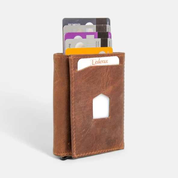 Lederax Vintage Crazy Deri Mekanizmalı Kartlık Cüzdan LD490 - Resim 5