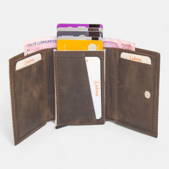Lederax Vintage Crazy Deri Mekanizmalı Kartlık Cüzdan LD490 - Resim 7