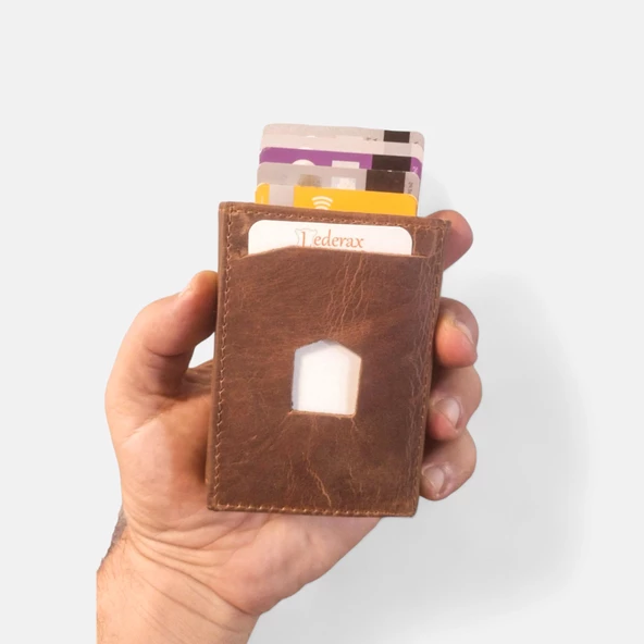 Lederax Vintage Crazy Deri Mekanizmalı Kartlık Cüzdan LD490 - Resim 2