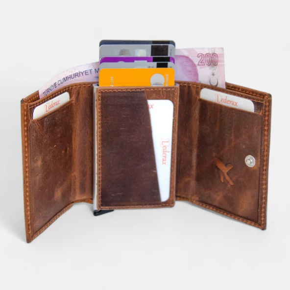 Lederax Vintage Crazy Deri Mekanizmalı Kartlık Cüzdan LD490 - Resim 6