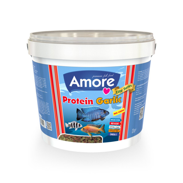 Amore Protein Garlic Malawi Ciklet 2.4Kg Pro Chips Kova Balık Yemi,Betta-Goldy Mix-Tropikal- 4x125ml - 2