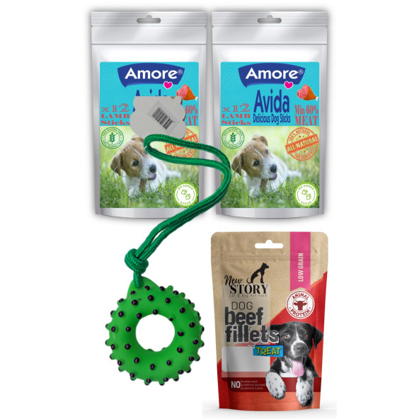 Avida Dog Lamb 2 paket 12li Kuzu Etli Sticks, Beef Fillets 80gr, Kirpi Turuncu Köpek Oyuncağı