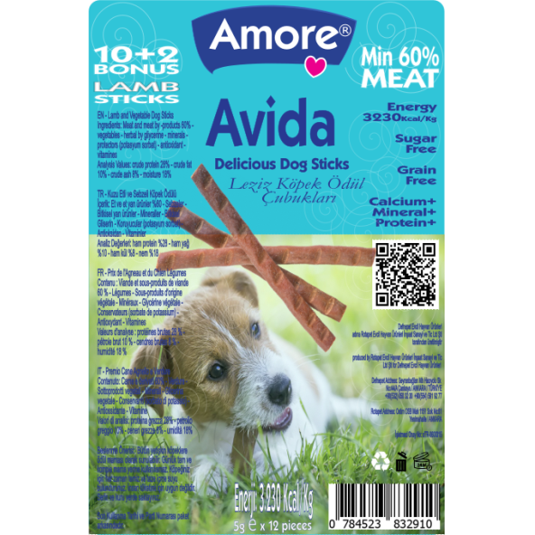 Avida Dog Lamb 2 paket 12li Kuzu Etli Sticks, Beef Fillets 80gr, Kirpi Turuncu Köpek Oyuncağı - 2