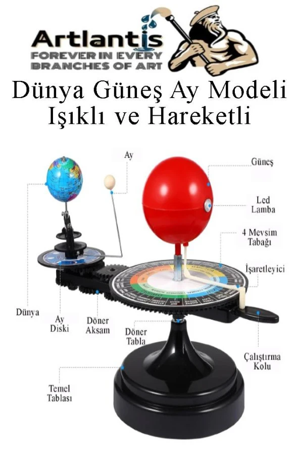 Dünya Güneş Ay Modeli Işıklı ve Hareketli 1 Adet Güneş Sistemi Deney Seti Astronomi Solar Sistem Deney Seti - 4