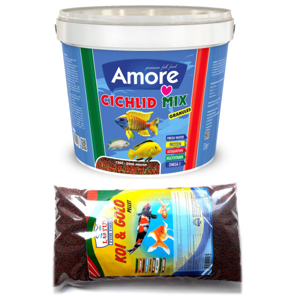 Amore Malawi Ciklet Mix Granules 3kg Kova, Lotus Koi Gold Fish Mix Pellet 860gr Poşet Japon Balığı Yemi