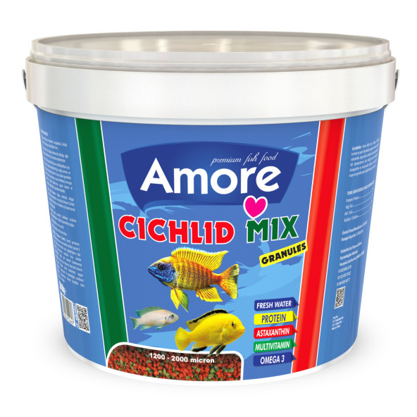 Amore Malawi Ciklet Mix Granules Karışık 3kg Kova, Betta Granules 8 adet 125ml Kutu Beta Balık Yemi - 2