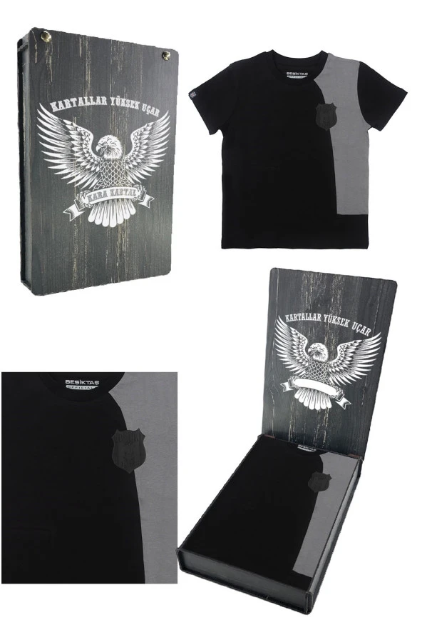 Beşiktaş Orijinal Sıfır Yaka Çocuk T-shirt Hediyelik Ahşap Kutulu - Resim 2