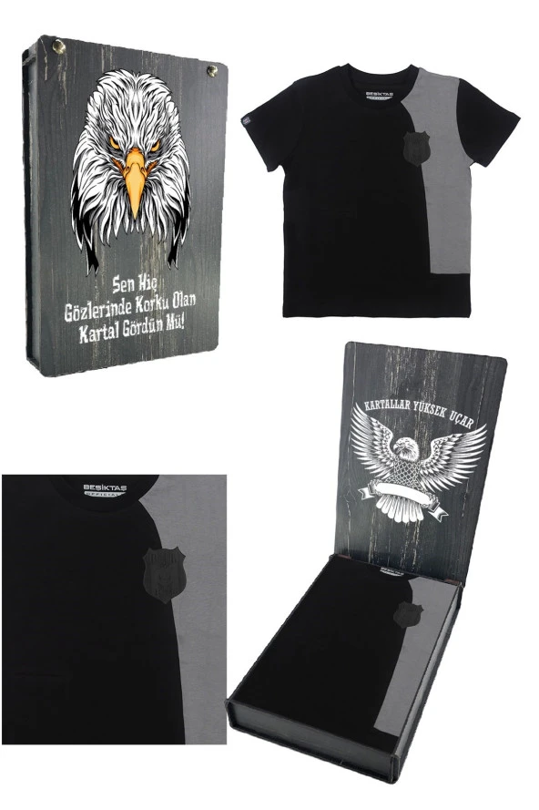 Beşiktaş Orijinal Sıfır Yaka Çocuk T-shirt Hediyelik Ahşap Kutulu - 3