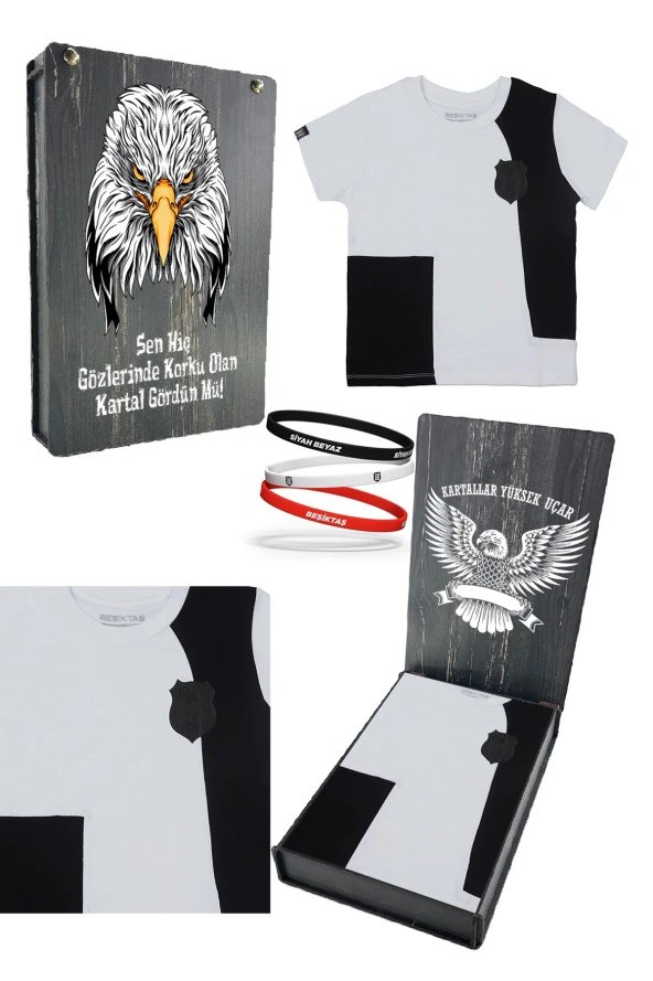 Beşiktaş Orijinal Sıfır Yaka Çocuk T-shirt + Bileklik Set Hediyelik Ahşap Kutulu ürün görseli