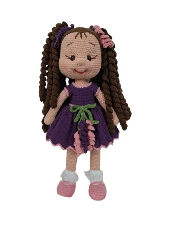Lavanta Kıvırcık Saçlı Karnaval Bebek Amigurumi Organik Oyuncak