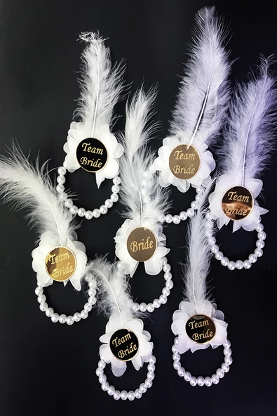 İncili Nedime Bilekliği Altın Renk Pleksili Beyaz Otrişli 7 Adet ürün görseli 1