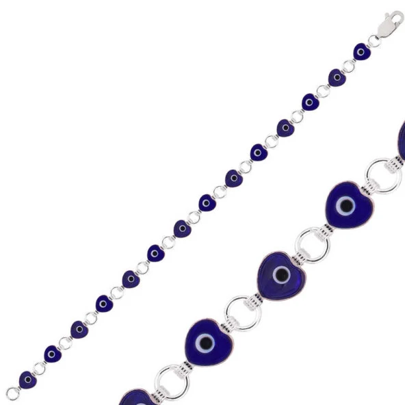 925 Ayar Gümüş Kalp Nazar Bileklik ürün görseli 1