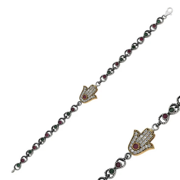 925 Ayar Gümüş Fatma Ana Eli Otantik Bileklik ürün görseli 1